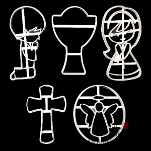 CORTANTE RELIGIOSO BAUTISMO COMUNION SET X 5 DE PLASTICO X 1